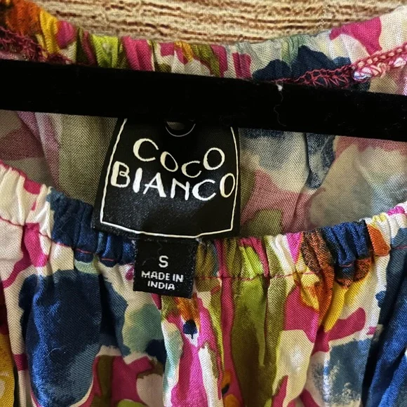 🤎3/$10 Coco Blanco Colorful Floral Puff Sleeve Blouse Size Small - Picture 5 of 7